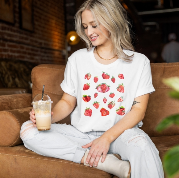 Strawberry Shirt, Fruit Shirt, Cute Strawberry Shirt,Watercolor Strawber… - Picture 8 of 11